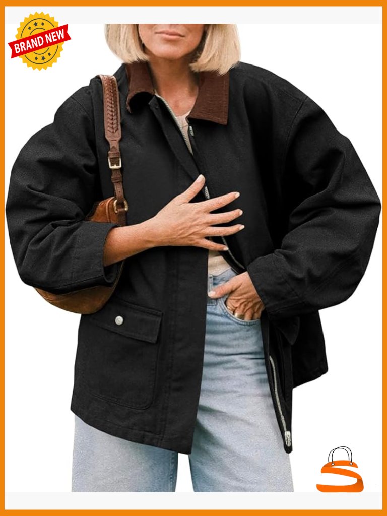 Oversized Utility Jacket Zip Up Military Safari Trench Coat With Pockets